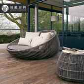 户外编圆床露天阳台庭院藤藤艺躺床民宿圆藤躺床墅花园沙滩椅别休