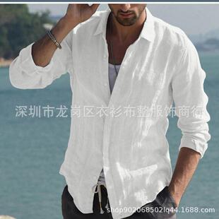 long sleeved cotton Men wrinkled cardigan linen shirt