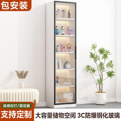 书柜带玻璃门定制一体整墙到顶书架家用客厅展示酒柜实木手办柜子