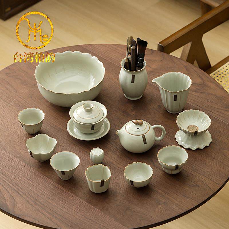 台湾柏韵汝窑功夫茶具套装家用会客高档陶瓷开片茶壶茶杯茶道配件