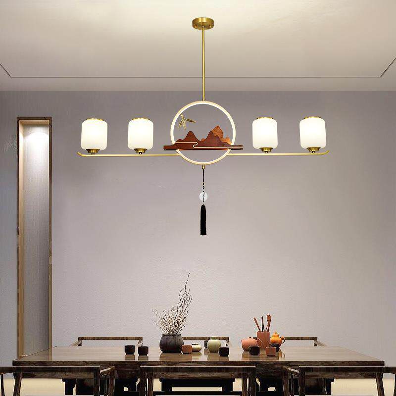全铜新中式吊灯中国风餐厅饭厅长形禅意书房茶室吧台灯具长形吊灯
