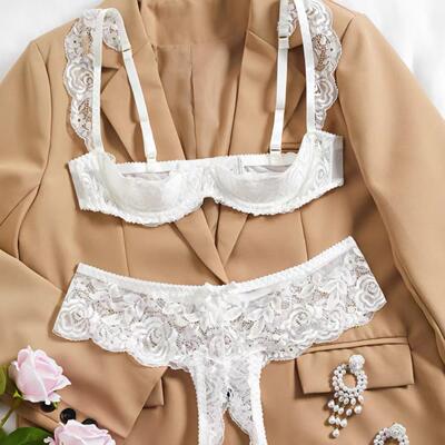 Bralette with French cut panties low-cut push-up bra小胸聚拢