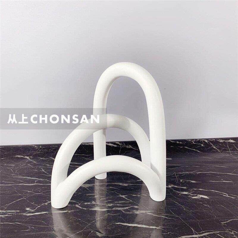 简约现代家居透白色树脂拱形屏风摆件客厅玄关电视柜书房饰品