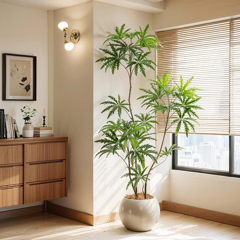 孔雀木高级彷真绿色植物高端轻奢室内假树客厅装饰彷生植物摆件盆