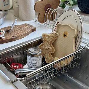*漂亮的小姨妈*简约不锈钢水槽沥水篮厨房伸缩洗碗池碗碟收纳层架