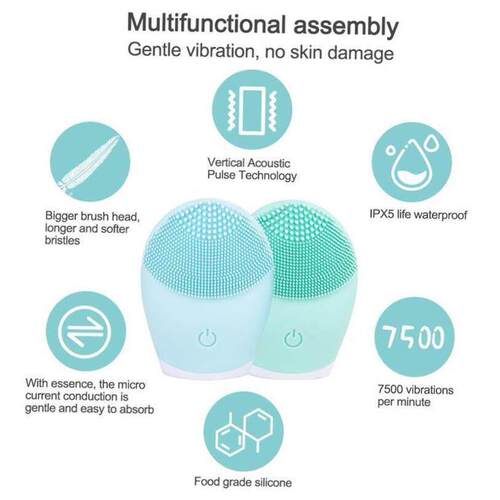 Electric Silicone Facial Brush Cleansing Skin Massager Face