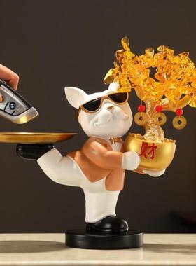 进门口玄关放钥匙收纳摆件店铺收银台托盘客厅发财树招财狗装饰品