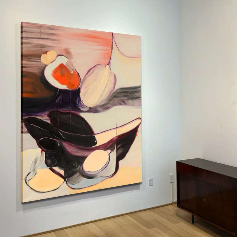 现代简约抽象手绘油画客厅大幅创意装饰画玄关餐厅竖版挂画肌理画