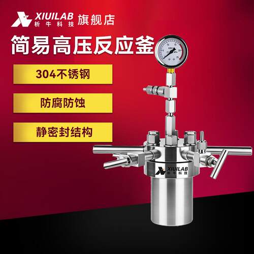 科技简易高压反应釜实验室不锈钢结晶蒸馏消解罐耐高温氢化釜