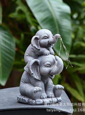 花园动物摆件大象太阳能户外防水庭院阳台氛围灯院子装饰动物摆件