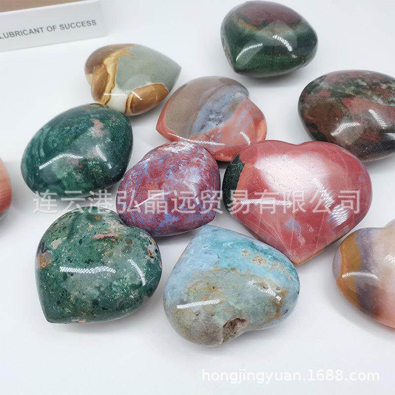 弘晶远水晶 天然海洋碧玉爱心把玩海洋石心形手把件厂家