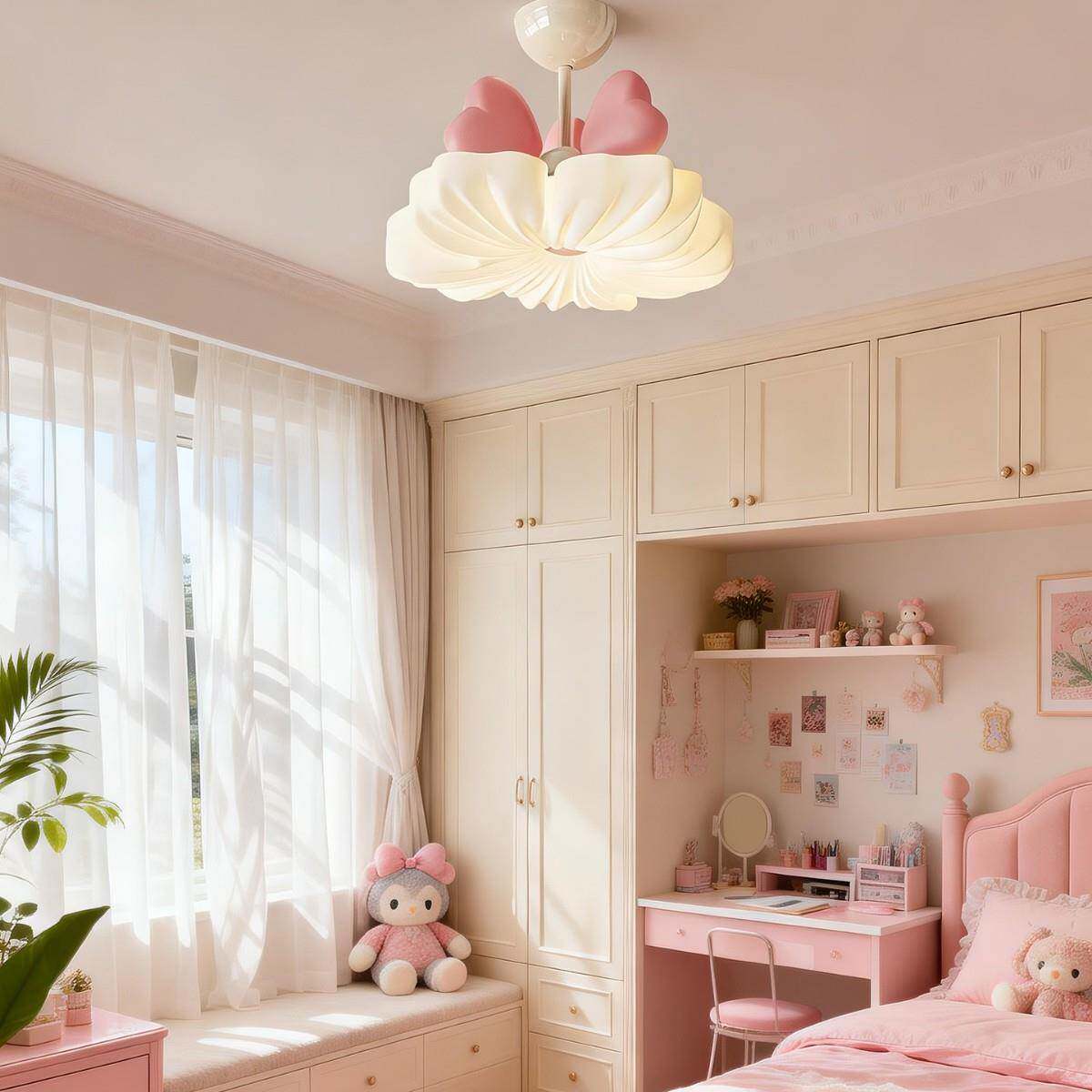 粉色公主风吸顶灯护眼奶油风花朵公主房卧室主灯全光谱儿童房灯