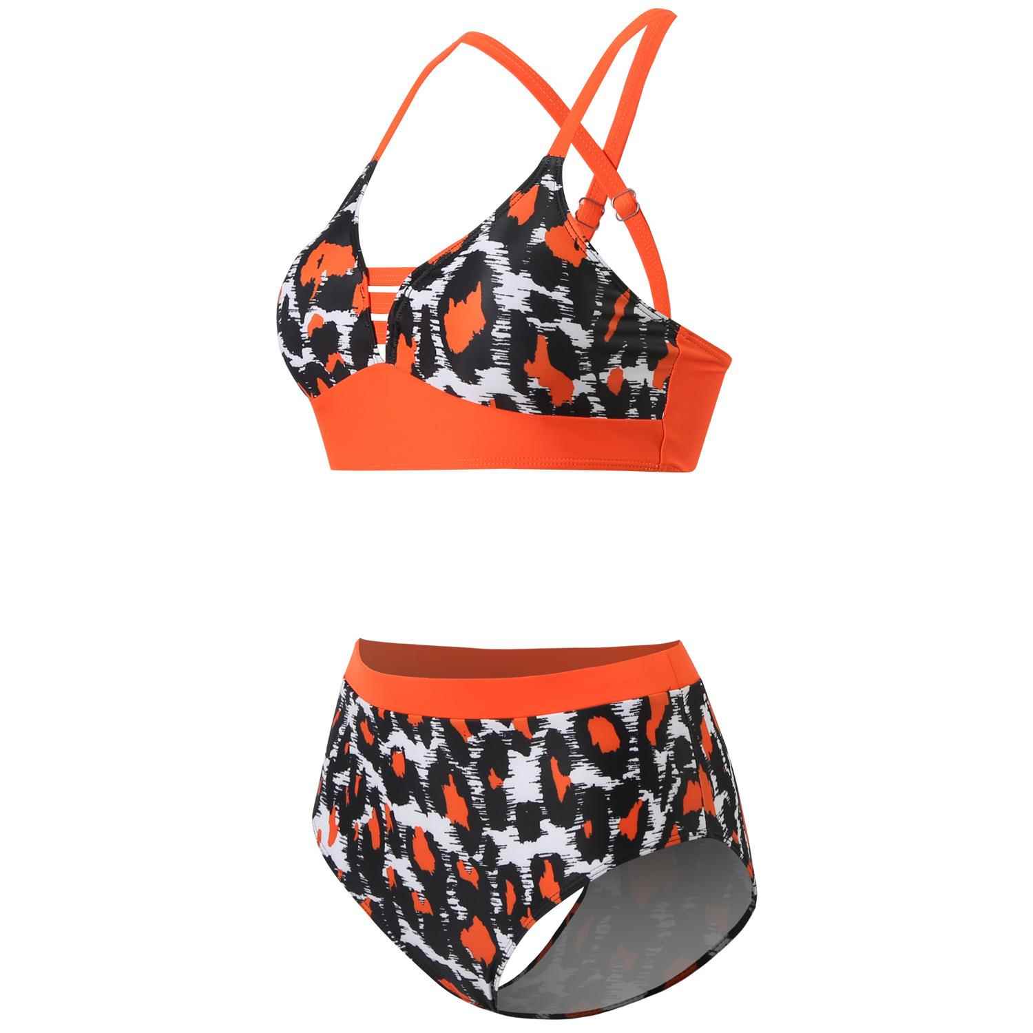 women swimsuit two-piece print leopard matching color