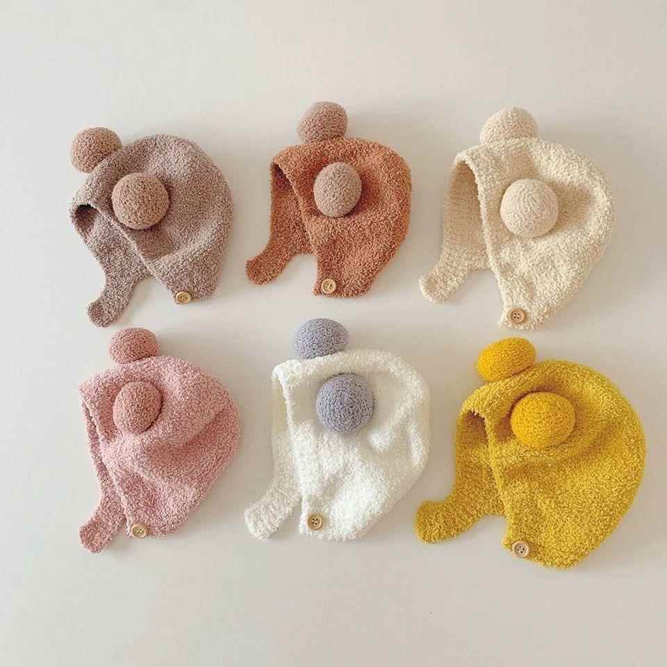 婴儿帽子秋冬款新生婴幼儿护耳帽纯棉可爱男女宝宝针织毛绒帽大童