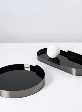 现代金圆形属几何托盘金茶属摆收件样baochen-板间摆件家居售楼部