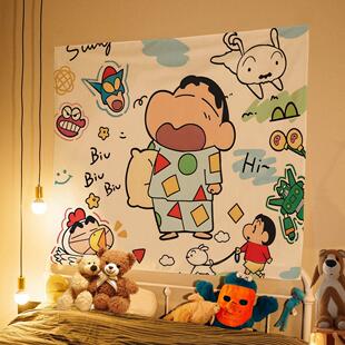 墙上遮丑挂布魔术贴卡通蜡笔小新挂布床头装饰免打孔卧室拍照墙布