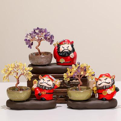 小神仙摆件钟馗黄紫水晶发财树办公桌面情绪解压职场防人玄关装饰