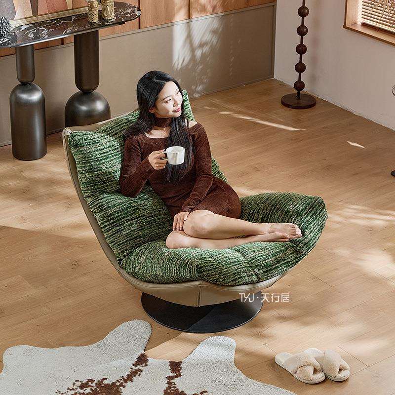 休闲单人沙发意式极简客厅旋转高端单椅阳台布艺设计师款懒人沙发
