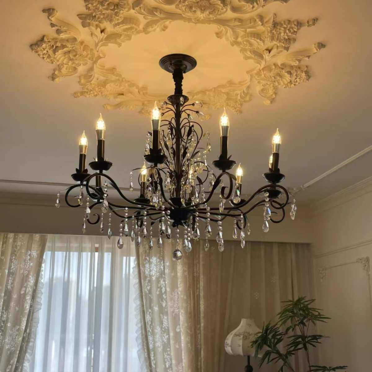 新款法式黑色水晶吊灯美式简约复古客厅主灯高级感餐厅卧室灯批发,家装灯饰光源,客厅吊灯,淘宝优惠券,粉丝福利购,淘宝优惠卷