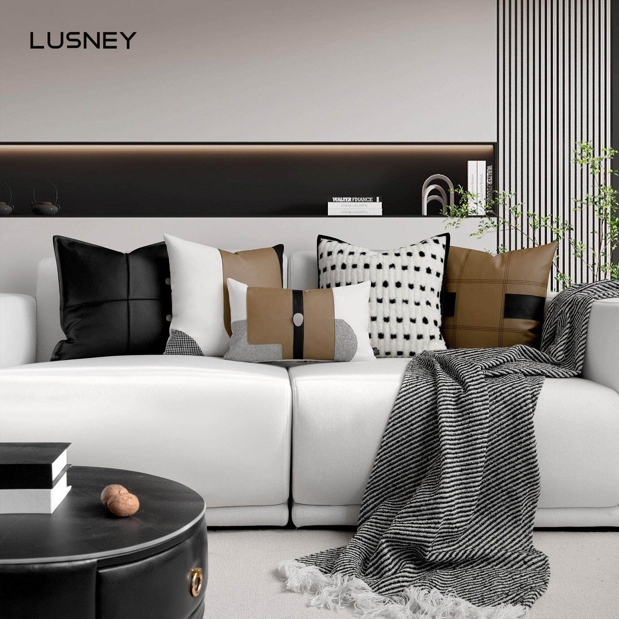 2025新款沙发抱枕套高端轻奢高级感皮革抱枕靠枕沙发腰枕黑色组合