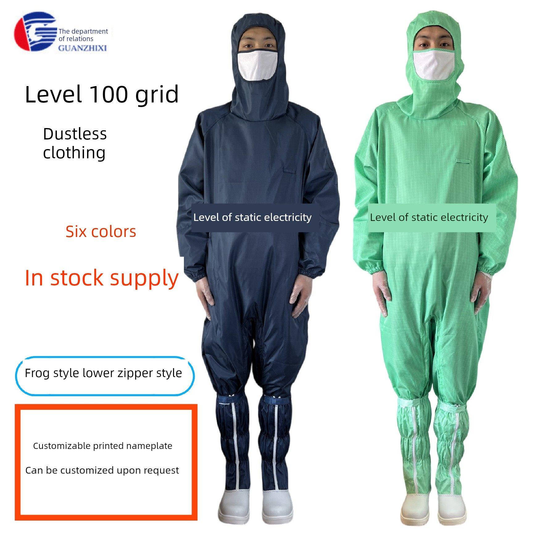 百级网格无尘套装海军蓝青蛙式连衣裤与较低的拉炼连衣裤十级无尘