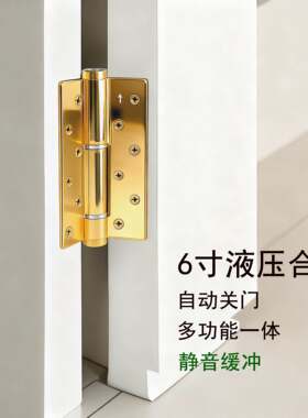 6寸液压PVD真金色合页自动关门回弹隐形门闭门器弹簧缓冲自闭铰链