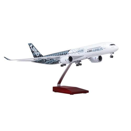 带轮带灯47cm空客A350仿真民航客机飞机模型原型机黑色碳纤维涂装