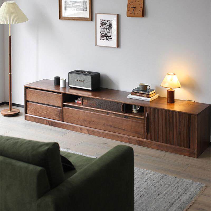 直销北欧实木电视柜北美黑胡桃小户型玻璃门矮柜客厅茶几组合
