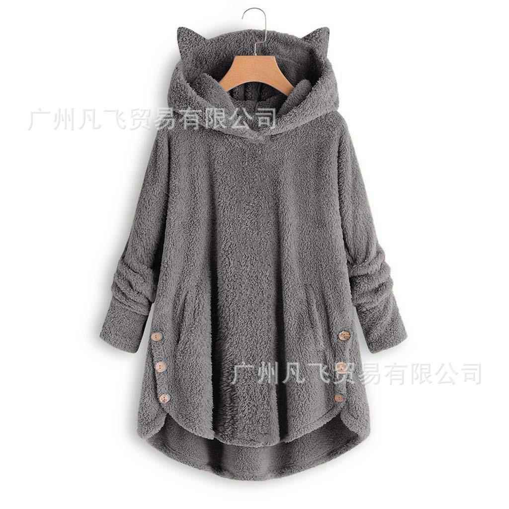 Winter button color top womens plush irregular fashion coat