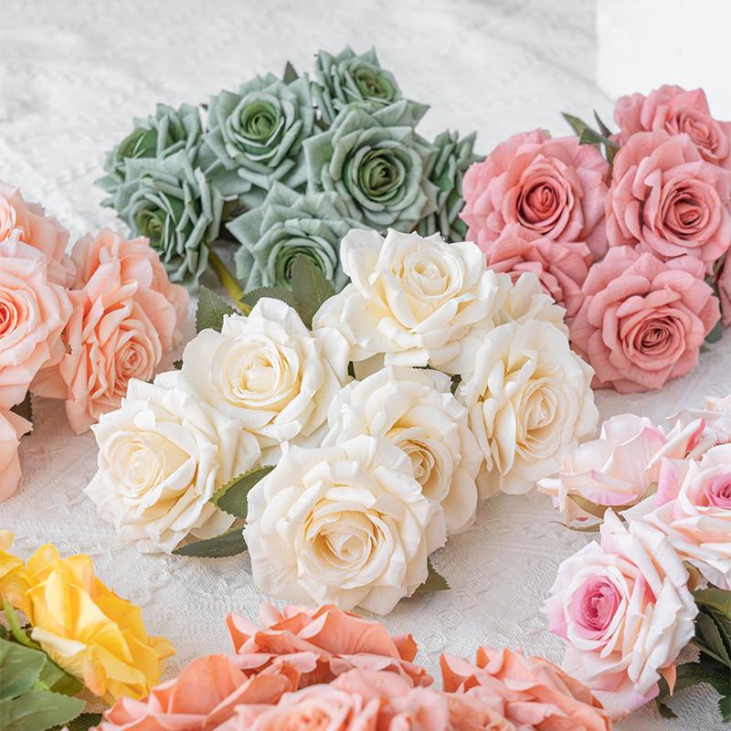 网红爆款卡布奇诺玫瑰花花束假花仿真花摆设装饰餐桌花摆花仿生花