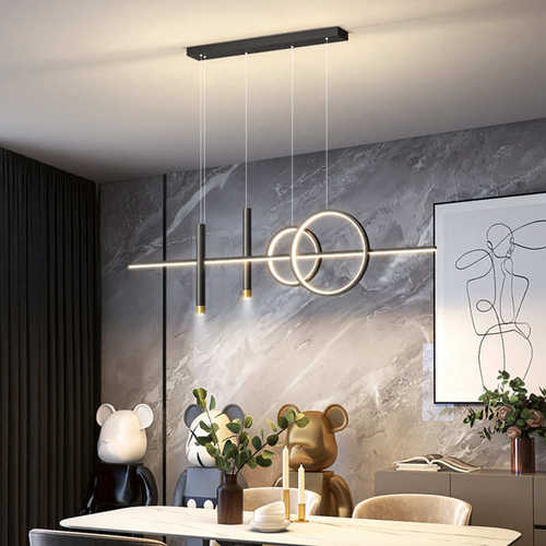 餐厅灯吊灯轻奢中山灯具现代简约饭厅餐桌吧台极简长条创意设计师