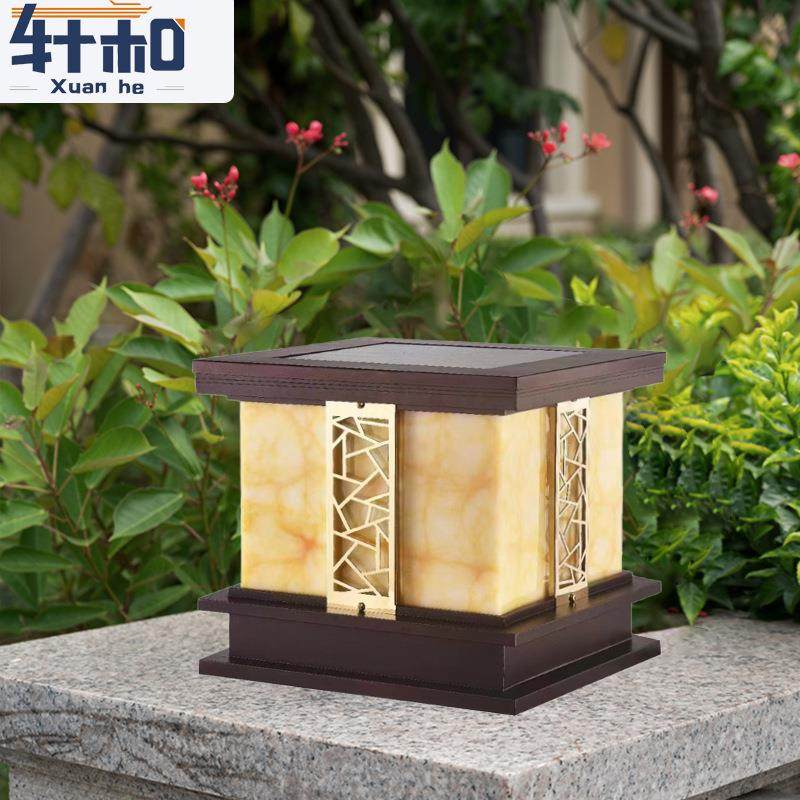 太阳能柱头灯庭院户外门柱灯新中式户外防水柱头灯别墅工厂接电