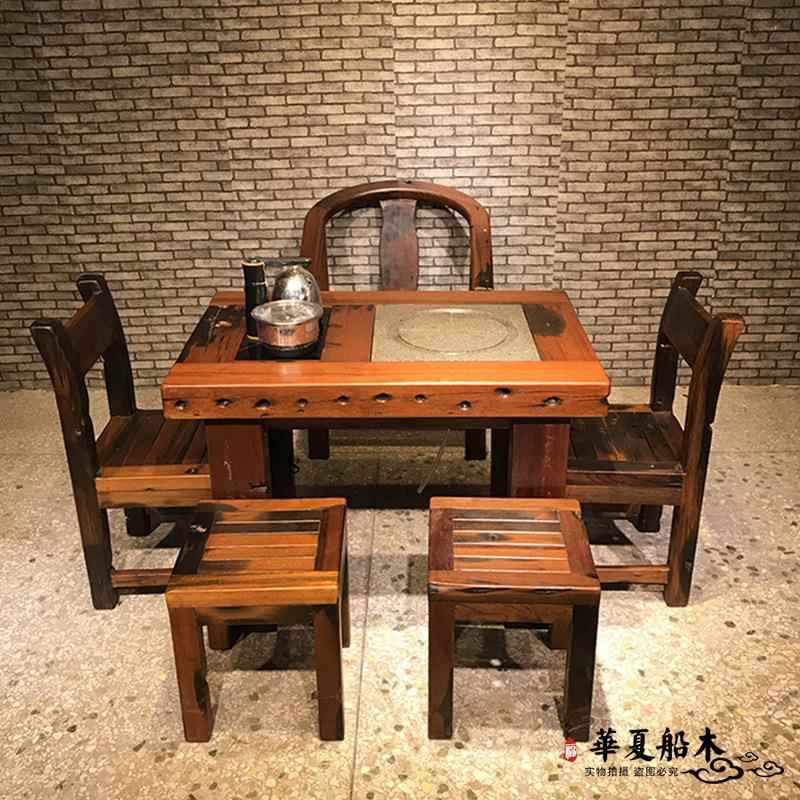 厅老船木阳台茶桌椅合组茶泡茶几小户型0153家用客实木功夫小茶台
