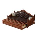 美式 坐卧伸缩多功能客厅双人小户型 实木沙发床推拉可折叠两用欧式