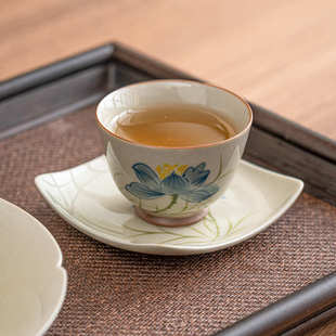 小喝茶杯主人杯子杯中单功夫 花杯茶具品茗厂家彩茶盏墨荷碟陶瓷式