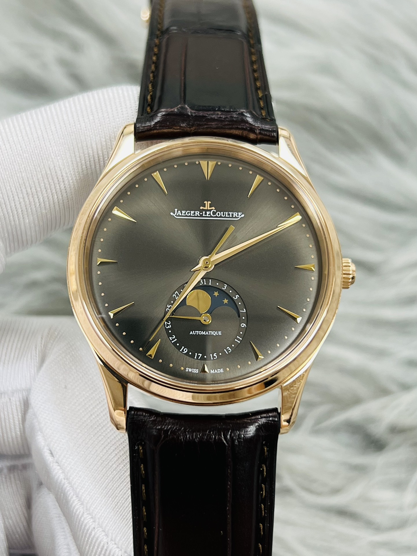 [98新]积家大师月相手表男款18k玫瑰金自动机械男士手表136255J