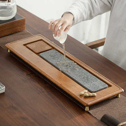 川韵重竹乌金石茶盘 简约家用大小号排水蓄水双用干泡盘茶台茶几