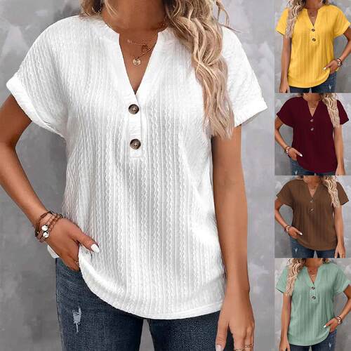 Women Twist Button Fitting Sleeve Shirts Pure Color Casual