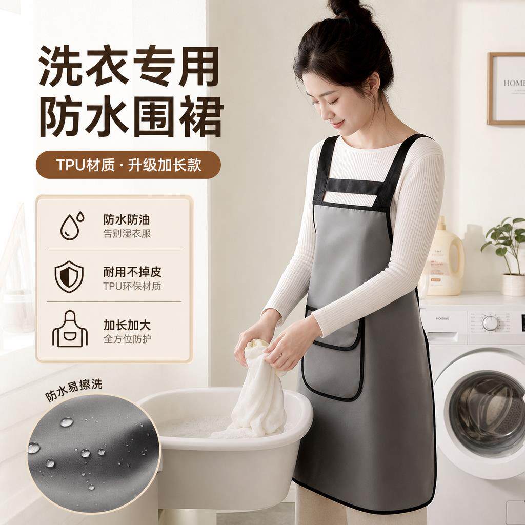 防水围裙洗衣服专用半透明围腰家用厨房防水防油做饭软皮工作服