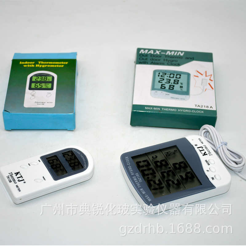 厂价批发家用及实验室温湿度表温湿度计数显带时钟传感线TA218B