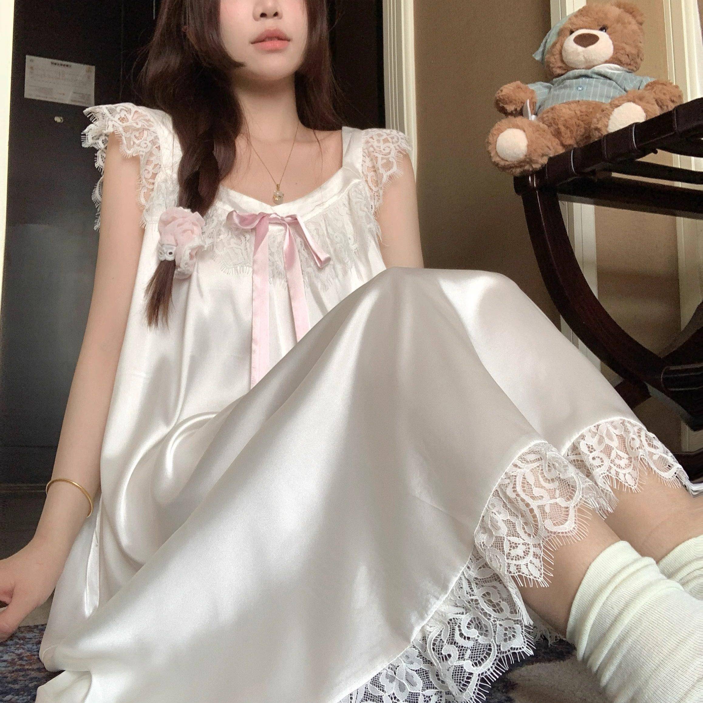 大码蕾丝吊带睡裙夏季冰丝睡衣女款2026新款少女甜美家居服可外穿