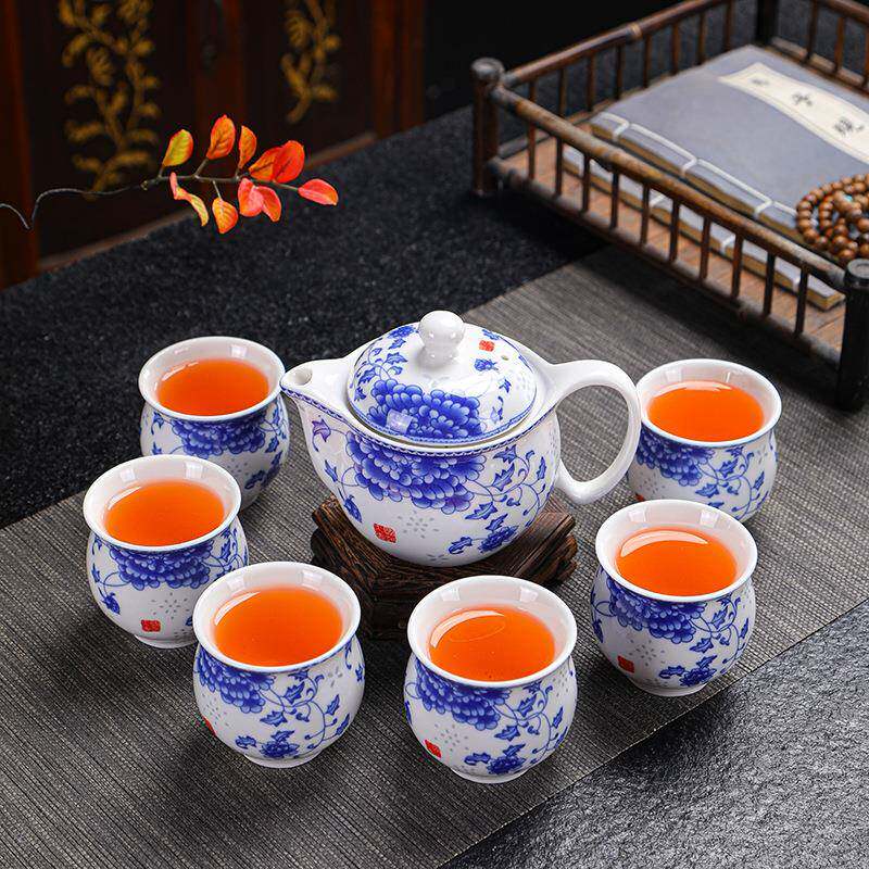 陶瓷礼品茶具套装七头双层杯青花瓷泡茶壶功夫茶具活动节日礼品