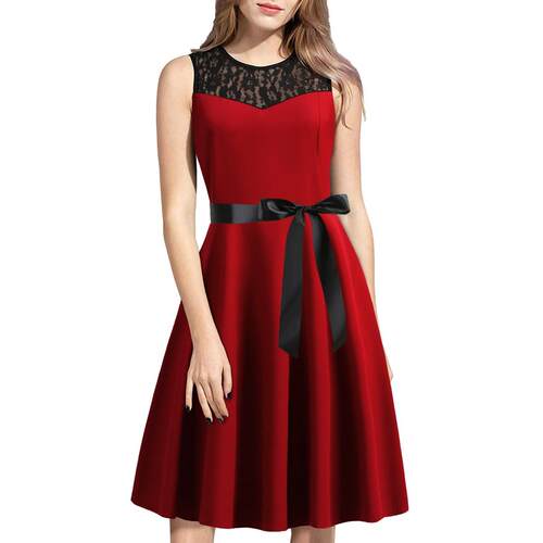 Women's lace sleeveless patchwork black lace waist