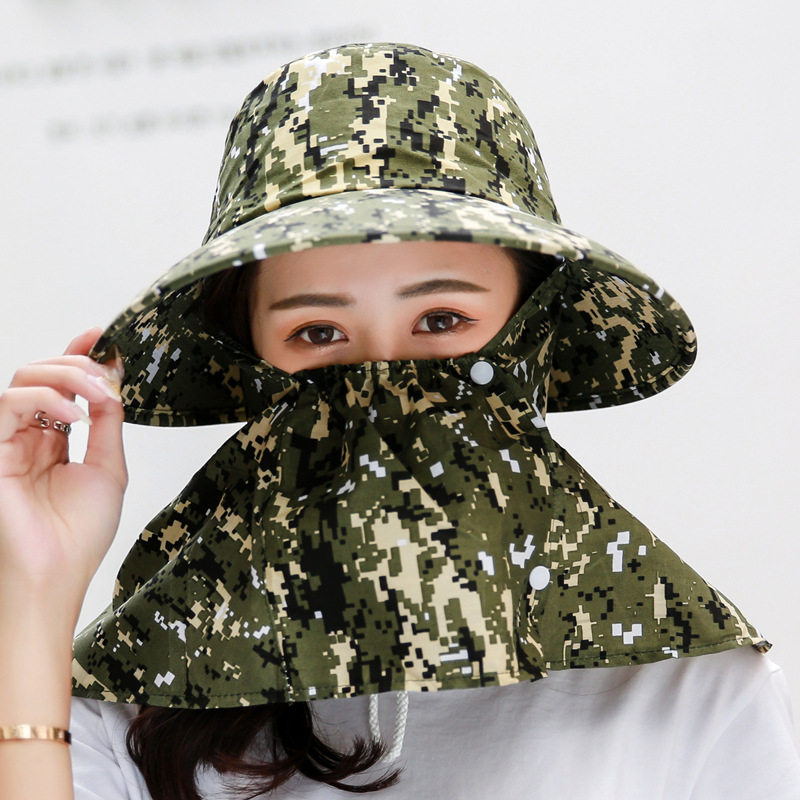 季女防紫外线太阳帽骑车防风帽防晒遮脸帽子采茶帽布帽