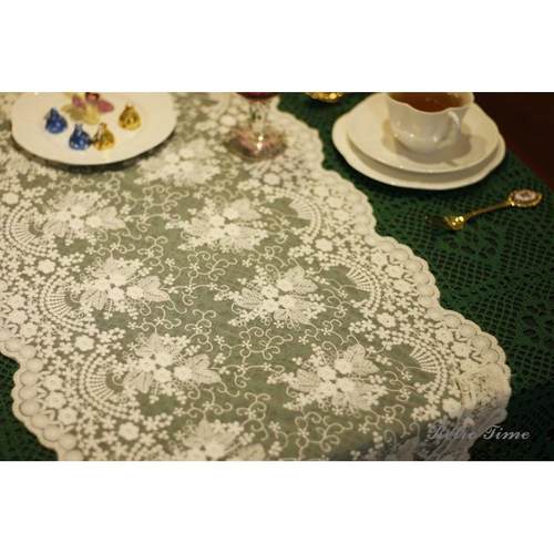 高档Retro手桌法式美式旗白色满花电绣花蕾丝茶工几餐桌视柜边柜