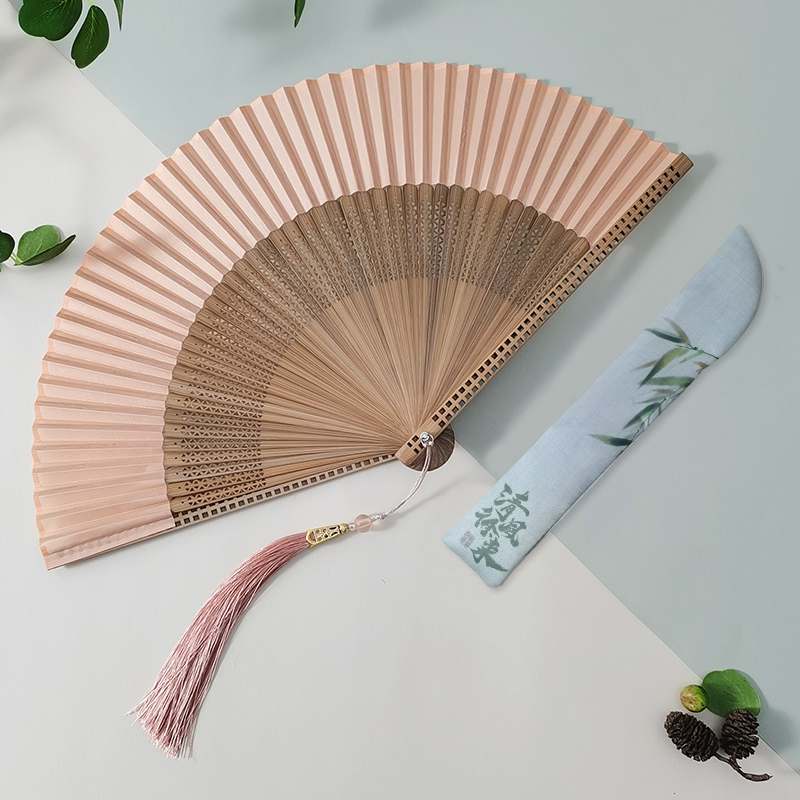 折扇古风扇子中国风女款随身晨袍扇子新中式旗袍夏季折叠镂空竹扇