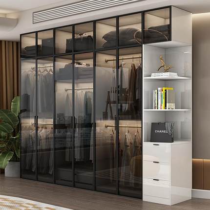 轻奢玻璃门实木衣柜间卧YMO室厅书房用转家角衣帽收纳客储物柜型