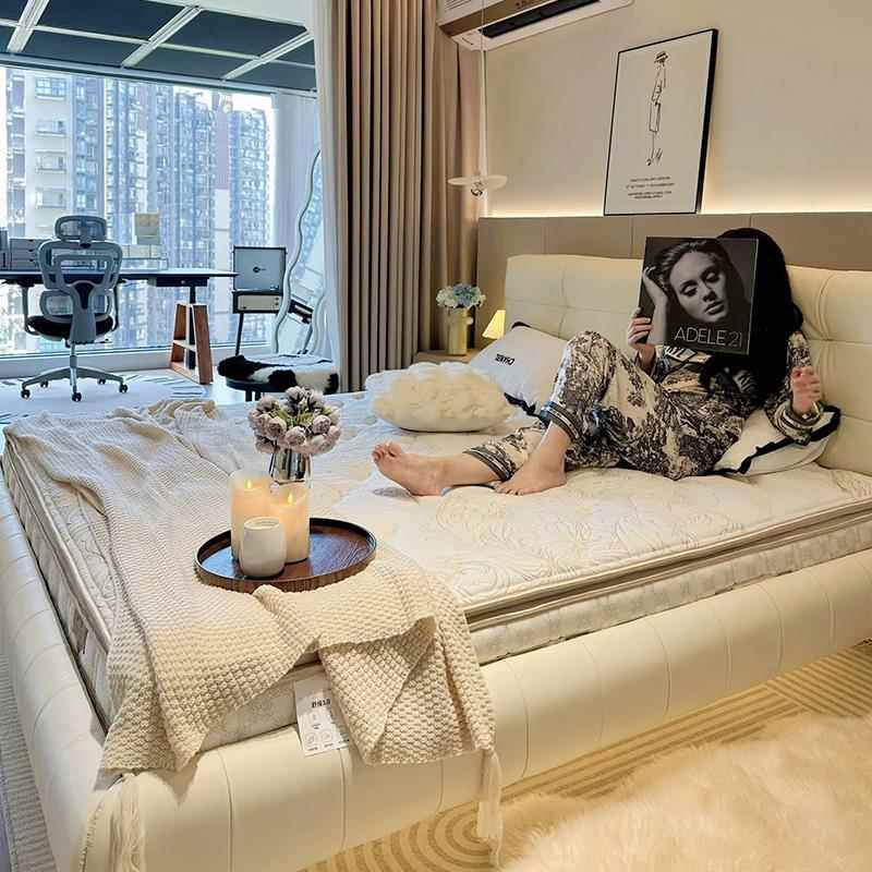 悬浮床架真皮床极简仙女大床双人奶油风实木主卧2024新款2米*2米2