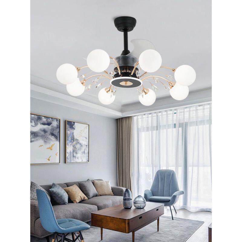 2026年新款风扇灯轻奢客厅吊灯带电风扇一体餐厅吊扇灯水晶魔豆灯