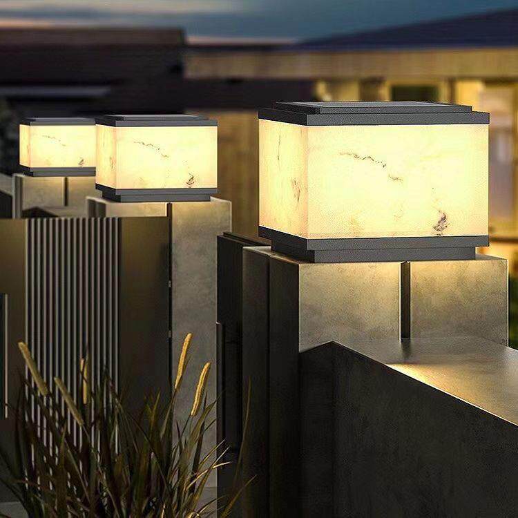 仿云石罩太阳能柱头灯围墙灯别墅庭院装饰led Outdoo rsolar lamp
